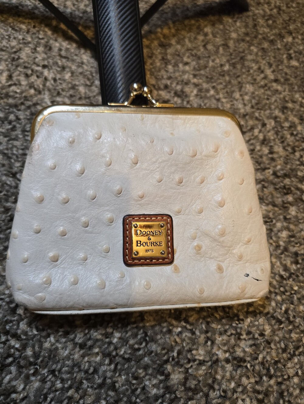 Dooney & Bourke Cream Ostrich-Embossed Kiss-Lock Wristlet